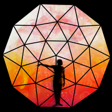 person surrounded by triangles forming a circle